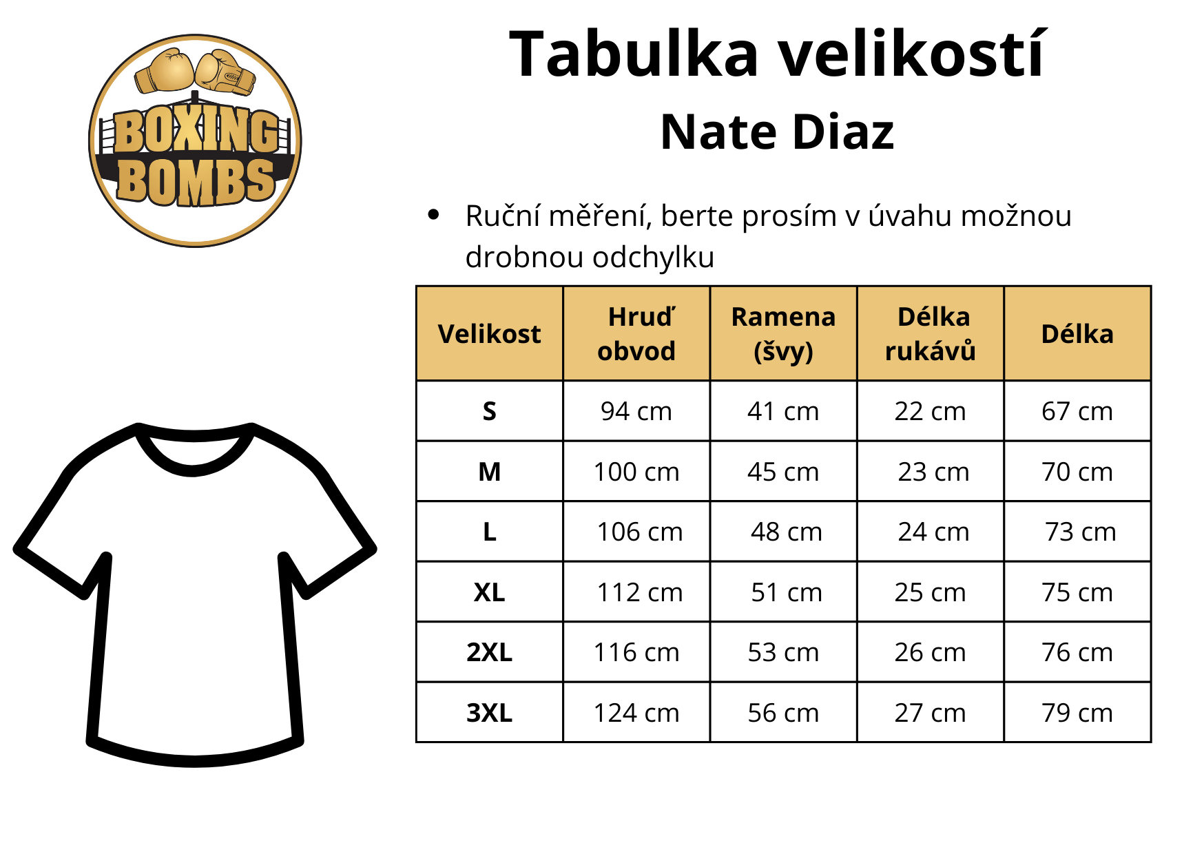 tabulky velikostí  Nate Diaz Triko
